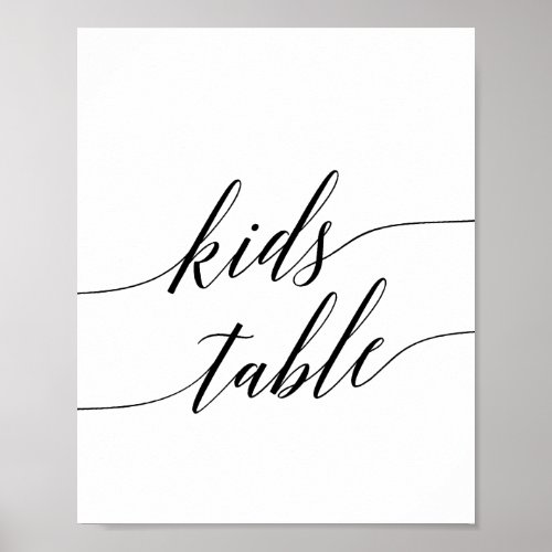 Elegant Black Calligraphy Kids Table Sign