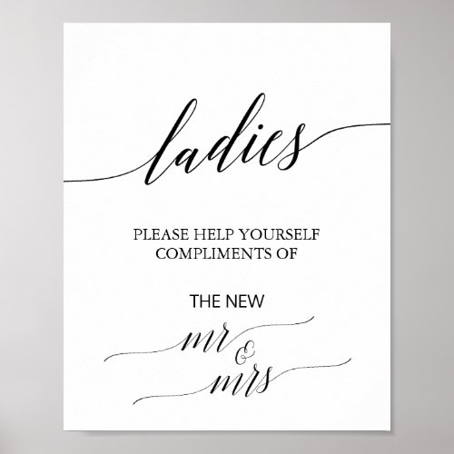 Elegant Black Calligraphy Ladies Bathroom Sign