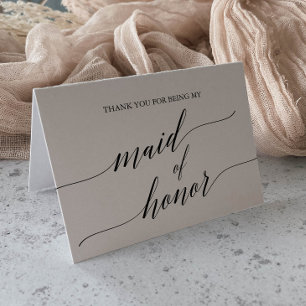 Elegant Black Calligraphy Maid of Honor Letterpress Thank You Card