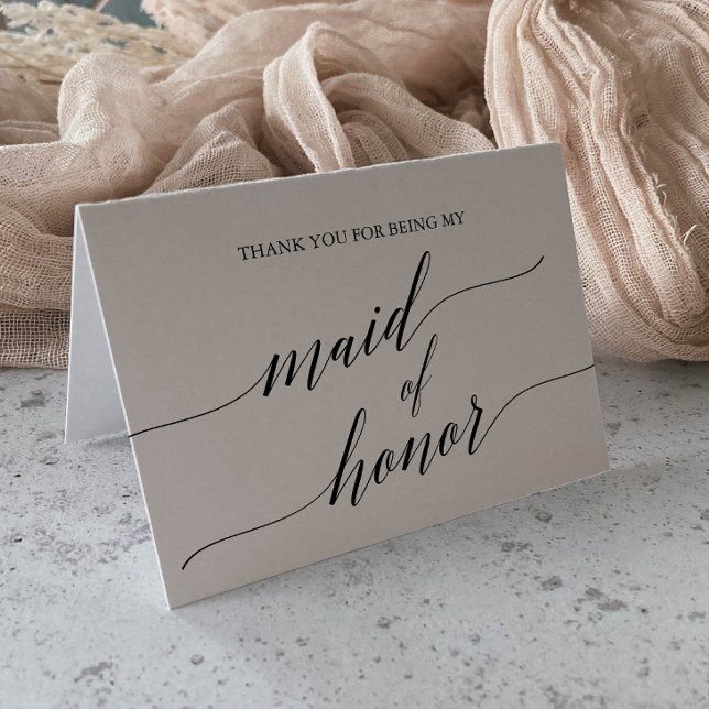 Elegant Black Calligraphy Maid of Honor Thank You Card (Creator Uploaded)