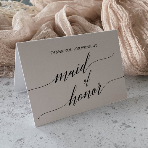 Elegant Black Calligraphy Maid of Honor Thank You Card