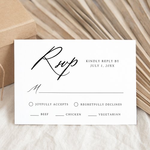 Elegant Black Calligraphy Meal Choice Wedding RSVP Card