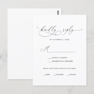 Elegant Black Calligraphy Menu Choice RSVP Card