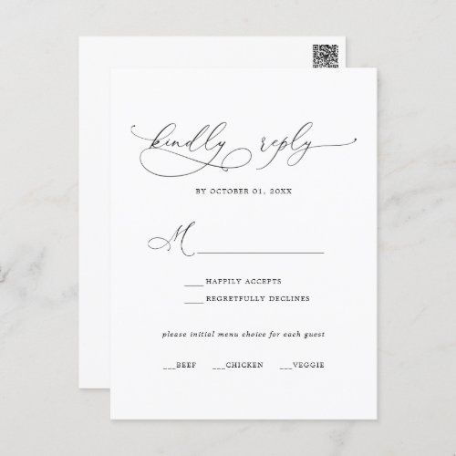 Elegant  Black Calligraphy Menu Choice RSVP Card