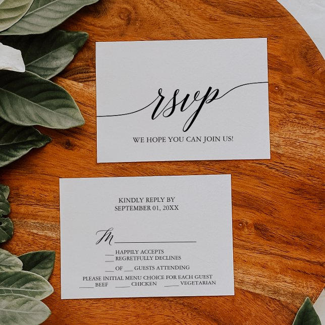 Elegant Black Calligraphy Menu Choice RSVP Card (Creator Uploaded)
