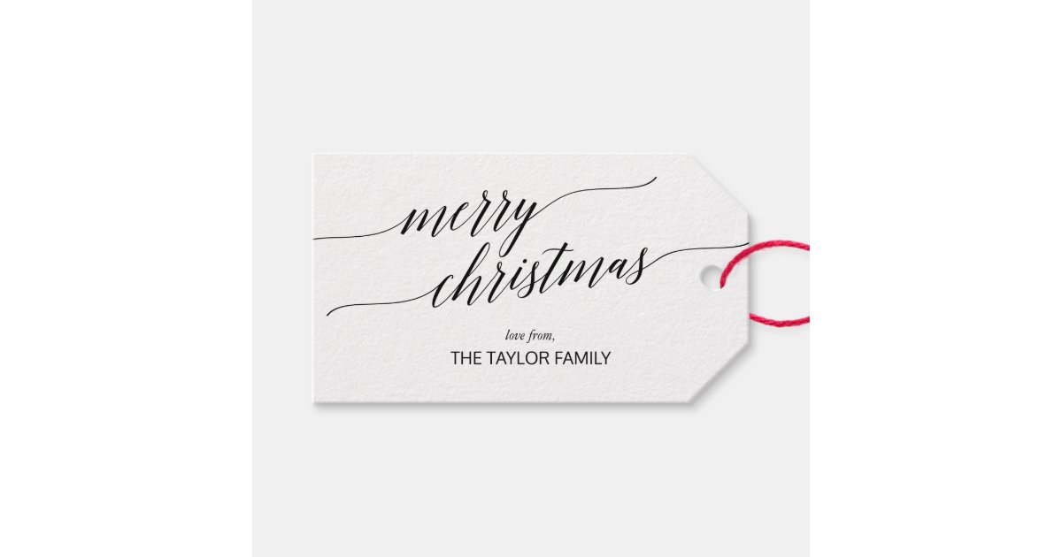 Elegant Black Calligraphy Merry Christmas Gift Tags Zazzle Com