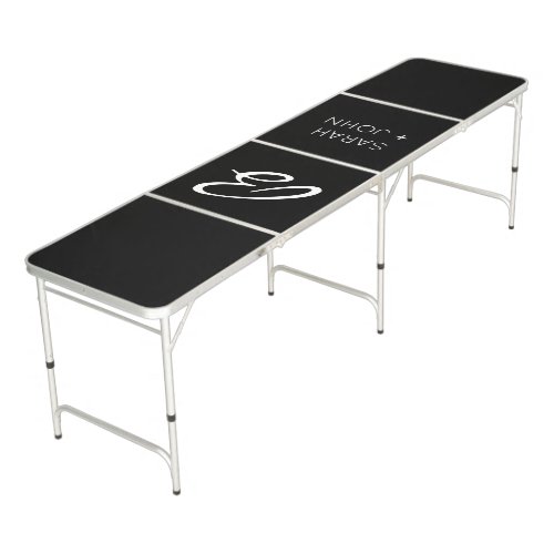 Elegant Black Calligraphy Monogram Name Custom  Beer Pong Table