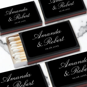 Elegant Black Calligraphy Monogram Wedding Matchboxes