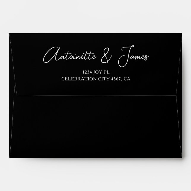 Elegant Black Calligraphy Names Address Wedding  Envelope (Back (Top Flap))
