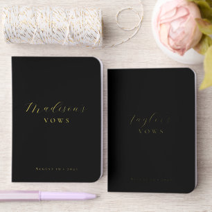 Elegant Black Calligraphy Names Wedding Date Foil Vow Books