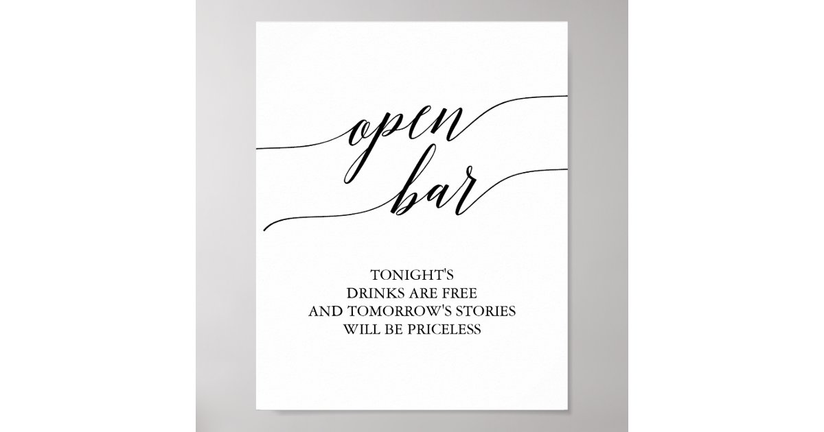 Elegant Black Calligraphy Open Bar Sign | Zazzle