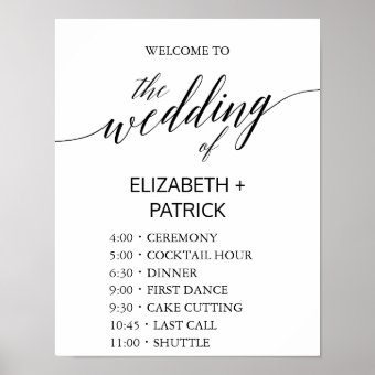 Elegant Black Calligraphy Order of Events Poster | Zazzle