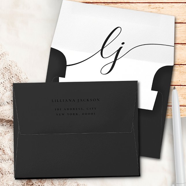 Elegant Black Calligraphy Personalized Stationery Envelope (Creator Uploaded)