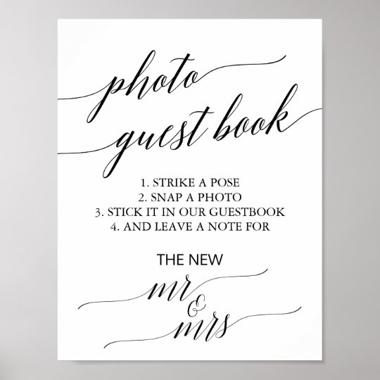 Elegant Black Calligraphy Photo Guest Book