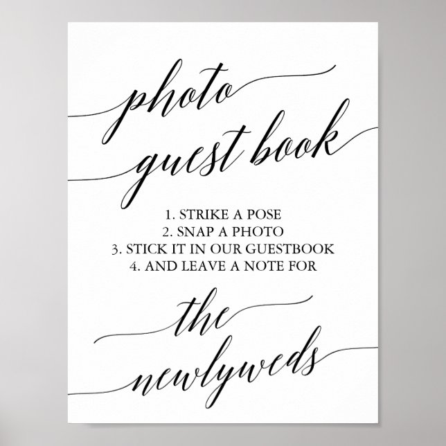 Elegant Black Calligraphy Photo Guest Book (Front)