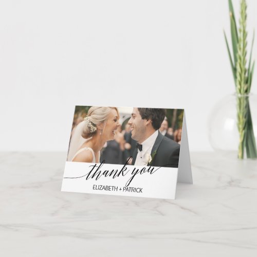 Elegant Black Calligraphy Photo Thank You Card