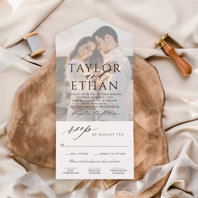 Elegant Black Calligraphy Photo Wedding All In One Invitation (Creator Uploaded)