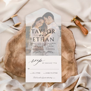 Elegant Black Calligraphy Photo Wedding All In One Invitation