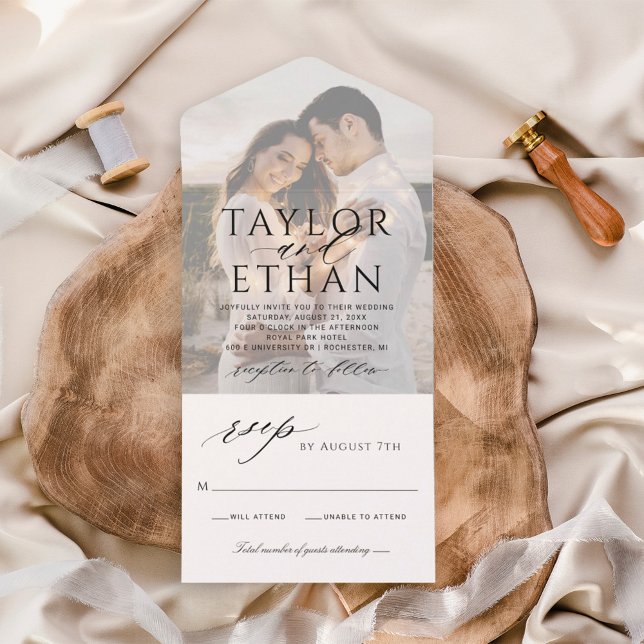 Elegant Black Calligraphy Photo Wedding All In One Invitation (Creator Uploaded)