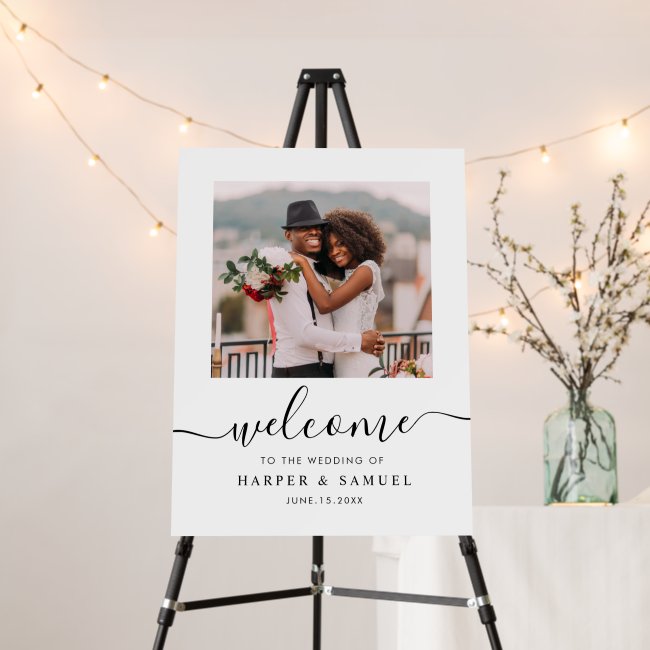 Elegant Black Calligraphy Photo Wedding Welcome Foam Board