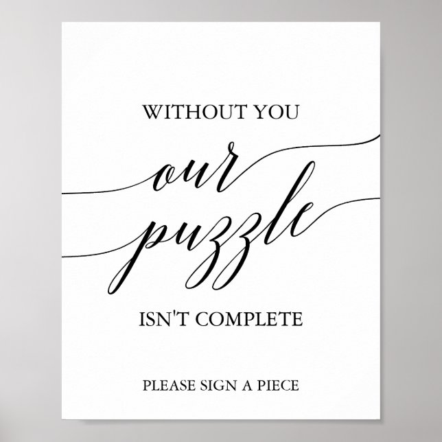 Elegant Black Calligraphy Puzzle Guestbook Sign (Front)