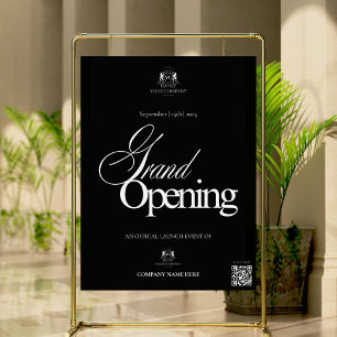 Elegant Black Calligraphy QR Code Grand Opening Foam Board