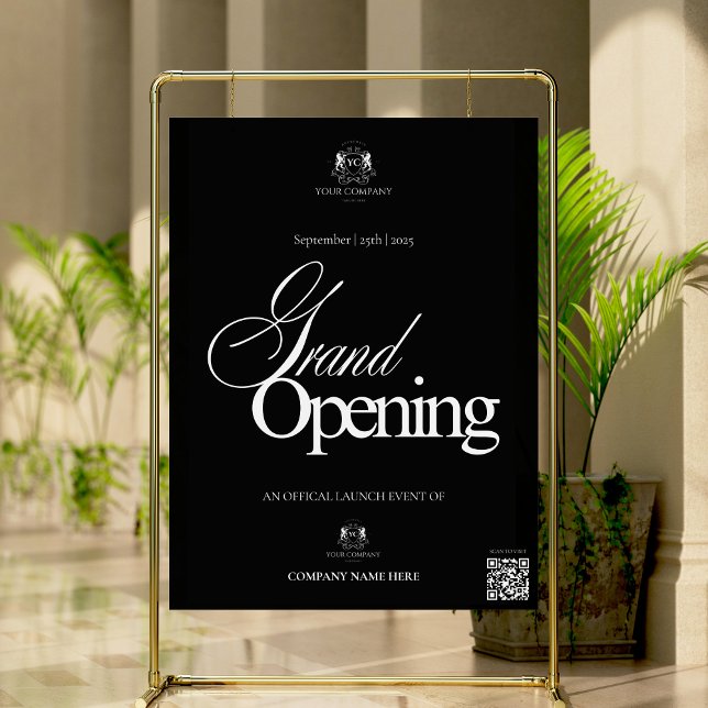 Elegant Black Calligraphy QR Code Grand Opening  Foam Board (Creator Uploaded)