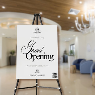 Elegant Black Calligraphy QR Code Grand Opening  Foam Board
