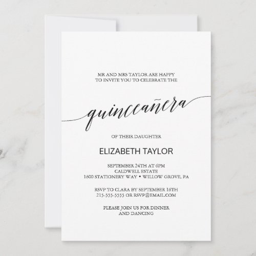 Elegant Black Calligraphy Quinceañera