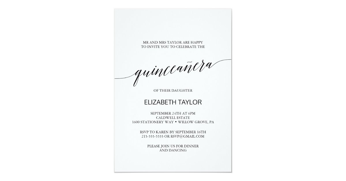 Elegant Black Calligraphy Quinceañera Invitation | Zazzle.com