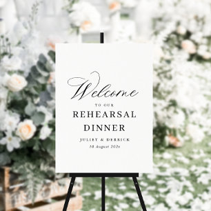 elegant black calligraphy rehearsal dinner sign