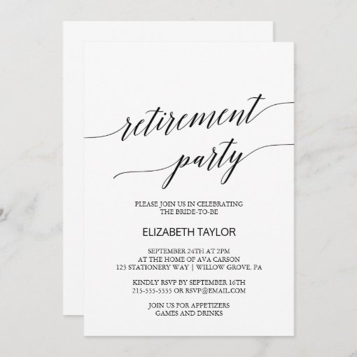 Elegant Black Calligraphy Retirement Party Invitation | Zazzle