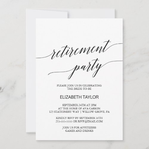 Elegant Black Calligraphy Retirement Party Invitation