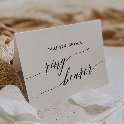 Elegant Black Calligraphy Ring Bearer Proposal Card