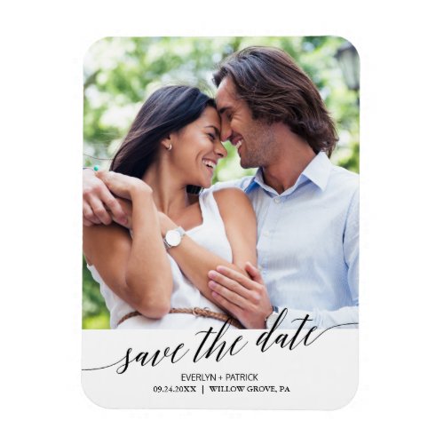 Elegant Black Calligraphy Save the Date Photo Magnet