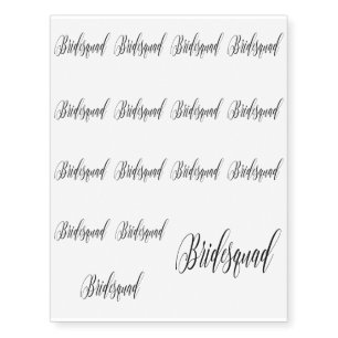 Elegant Black Calligraphy script Bridesmaid Gear Temporary Tattoos