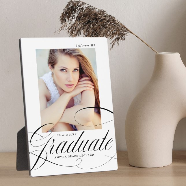 Elegant Black Calligraphy Script Graduation Photo Plaque (Creator Uploaded)