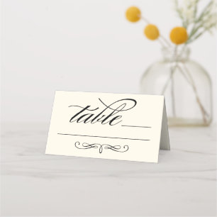 Elegant Black Calligraphy Script Ivory Wedding Place Card