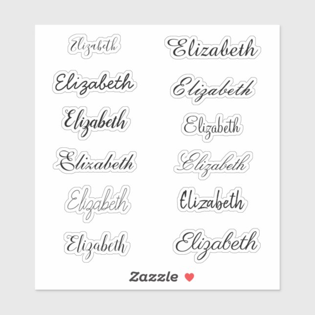Elegant Black Calligraphy Script Name Personalized Sticker (Sheet)
