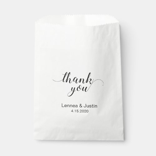 Elegant Black Calligraphy Script Thank You Wedding Favor Bag