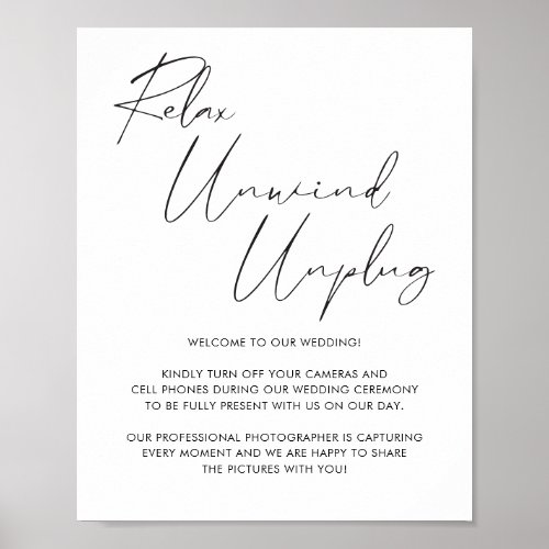Elegant Black Calligraphy Script Unplugged Wedding Poster