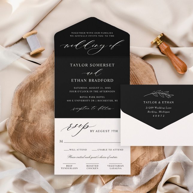 Elegant Black Calligraphy Script Wedding All In One Invitation (Creator Uploaded)