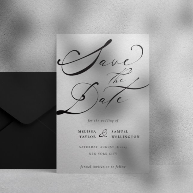 Elegant Black Calligraphy Script Wedding Save The Date (Creator Uploaded)