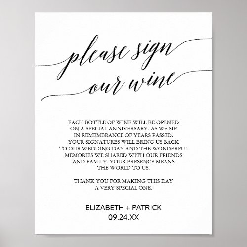 Elegant Black Calligraphy Sign Our Wine Sign