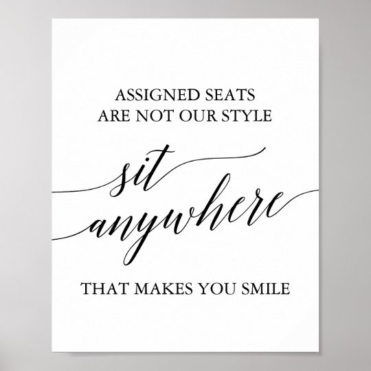 Elegant Black Calligraphy Sit Anywhere Sign Zazzle