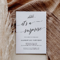 Elegant Black Calligraphy Surprise Party Invitation