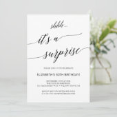 Elegant Black Calligraphy Surprise Party Invitation (Standing Front)