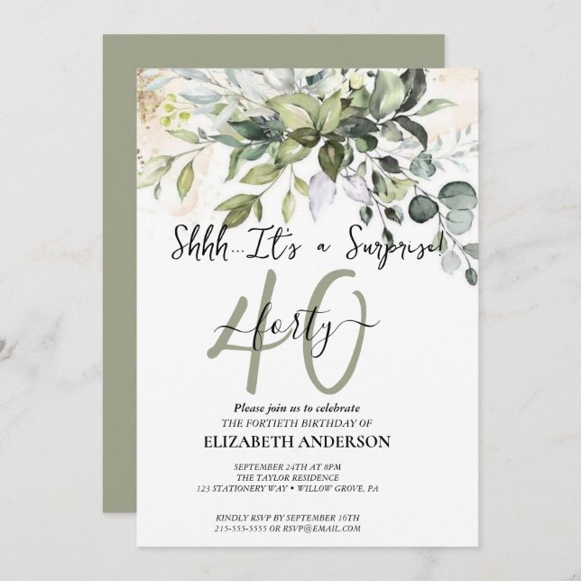 Elegant Black Calligraphy Surprise Party  Invitation (Front/Back)