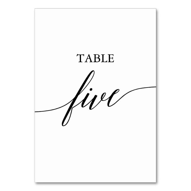 Elegant Black Calligraphy Table Five Table Number (Front)