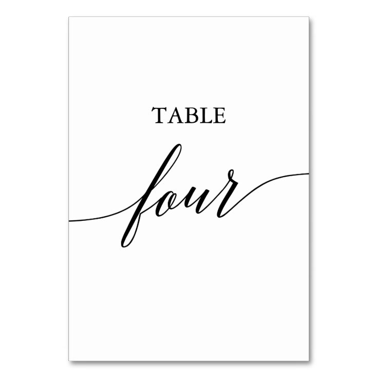 Elegant Black Calligraphy Table Four Table Number | Zazzle